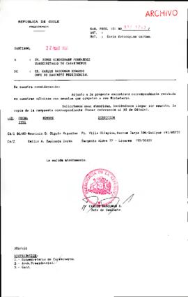 [Se remite fotocopia correspondencia a Subsecretario de Carabineros]