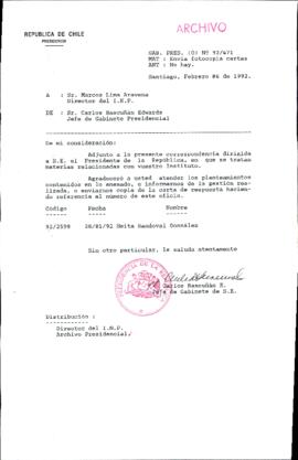 [Oficio Ord. N° 471 de Jefe de Gabinete Presidencial, remite copia de carta que se indica]
