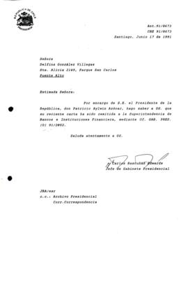 Carta remitida a la Superintendencia de Bancos e Instituciones Financiera, mediante Of. GAS. PRES. (0) 91/2052.