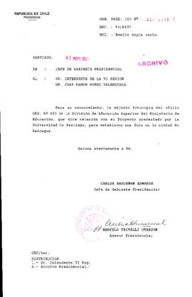 [Oficio  Gab. Pres. Ord. N° 2418 de Jefe de Gabinete Presidencial, remite copia de carta que se indica]