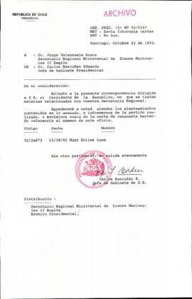 [Carta del Jefe de Gabinete de la Presidencia a SEREMI de Bienes Nacionales II Región]