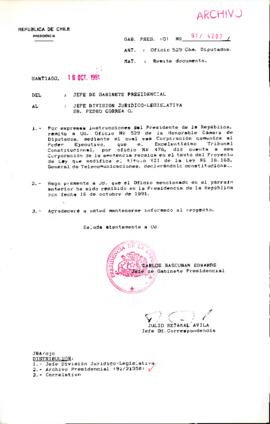 [Oficio del Jefe de Gabinete Presidencial dirigido al Jefe de la División Juridico Legislativa]