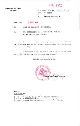 [Oficio del Jefe de Gabinete Presidencial dirigido al Intendente de la Región del Bío Bío]