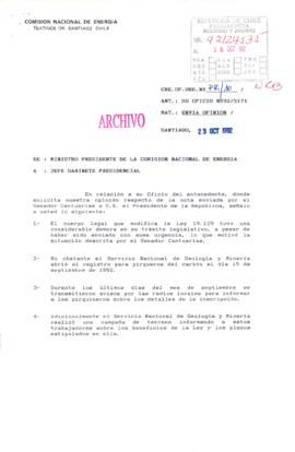 [Oficio Ord. N° PR/10 de Ministro Presidente de Comisión Nacional de Energía, envía opinión]