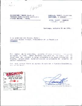 [Carta con solicitud de cargo en sector hotelero]