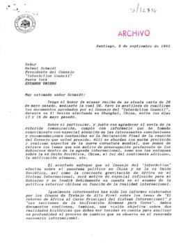 [Respuesta del Presidente Patricio Aylwin a Presidente del Consejo "InterAction Council"]