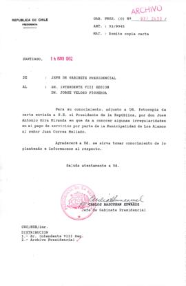 [Carta del Jefe de Gabinete de la Presidencia a Intendente de la VIII Región]