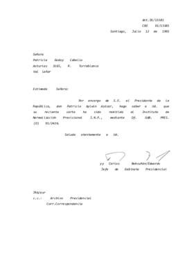 Carta  remitida al Instituto de Normalización Previsional I.N.P.