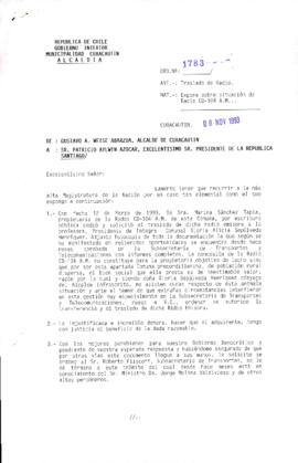 [Oficio Ord. N° 1783 de Alcalde de Curacautín, expone sobre situación de Radio CD-104 AM]