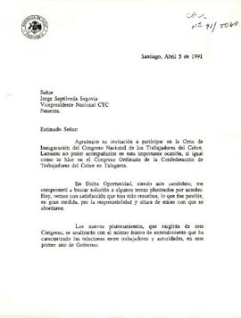 [Carta dirigida a Jorge Sepúlveda Vicepresidente Nacional CTC]