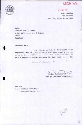 Carta remitida a la Intendencia de la VII Región del Maule, mediante Of. GAB. PRES.