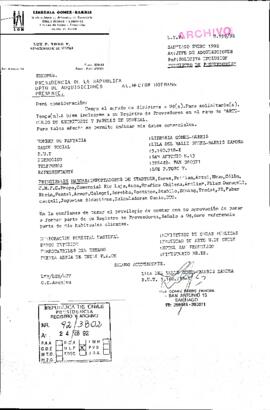 [Carta del Departamento de Adquisiciones de Librería Gómez - Barris dirigida a la Presidencia de la República]