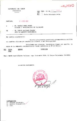[Se remite fotocopia correspondencia a Alcalde I. Municipalidad de Talcahuano]