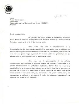 Carta de Patricio Aylwin al Presidente de la Corporación para el Desarrollo de Aysén (CODESA)