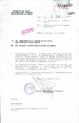 [Oficio Ord. N° 714 de Alcalde de Canela, remite publicación]