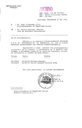 [Oficio Gab. Pres. N° 5912 de Jefe de Gabinete Presidencial, remite copia de carta que se indica]