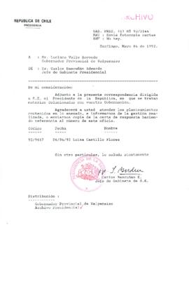 [Carta del Jefe de Gabinete de la Presidencia a Gobernador Provincial de Valparaíso]