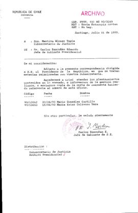 [Oficio  Gab. Pres. Ord. N°  3269 de Jefe de Gabinete Presidencial, remite copia de carta que se indica]