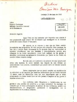 Carta Reservada del sr. Sergio Lorenzini Correa, dirigida al Ministro Secretario General de la Presidencia, sr. Edgardo Böeninger