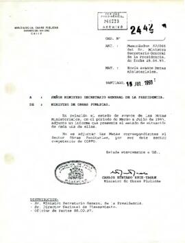 [Estado de Avance Ministerio de Obras Públicas de marzo a julio de 1993]