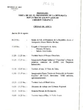 Programa visita de S.E. el Presidente de la República Don Patricio Aylwin Azocar I Región de Tarapacá (Ciudad de Arica)