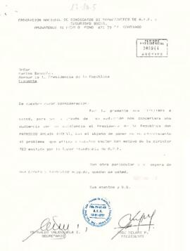 [Carta: petición audiencia a S . E El Presidente de la República,  de Federación Nacional de Sind...