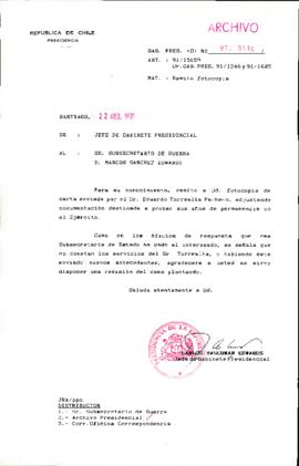 [Se adjunta correspondencia a Subsecretario de Guerra]