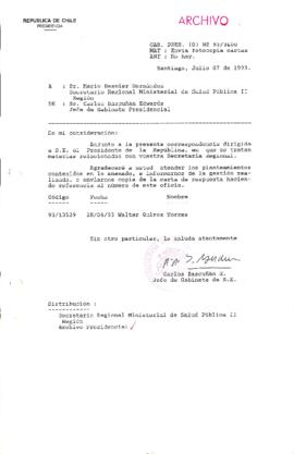 [Oficio  Gab. Pres. Ord. N°  3400 de Jefe de Gabinete Presidencial, remite copia de carta que se indica]