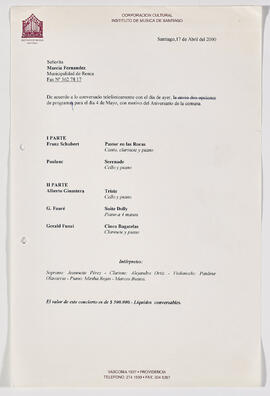 Carta del Instituto de Música dirigida a la Municipalidad de Renca