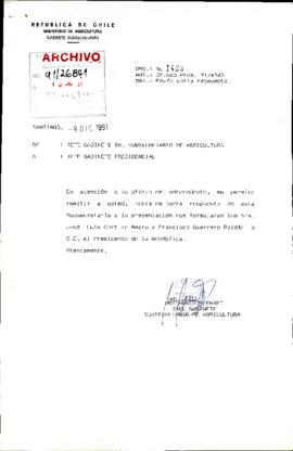 [Carta del Jefe de Gabinete del Subsecretario de Agricultura dirigido al Jefe de Gabinete Presidencial]