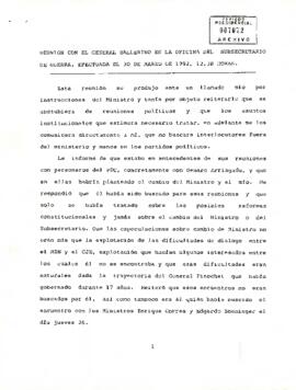 Reunión con el General Ballerino en la Oficina del Subsecretario de Guerra, efectuada el 30 de marzo de 1992, 12.30 horas