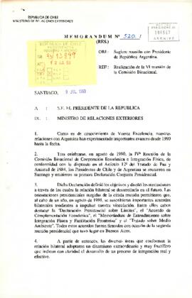 Memorándum Nº520 del Ministerio de Relaciones Exteriores, del Ministro, sr. Enrique Silva Cimma, dirigido a S.E. El Presidente de la República