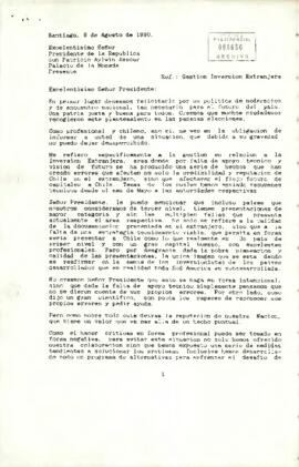 Carta de Carlos A. Infante dirigida al Excelentísimo Señor Presidente de la Republica don Patricio Aylwin Azocar