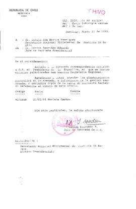 [Oficio  Gab. Pres. Ord. N° 1097 de Jefe de Gabinete Presidencial, remite copia de carta que se indica]