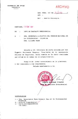 [Remite fotocopia de carta que se indica a Secretaria Ejecutiva Consejo Nacional de la Discapacidad]