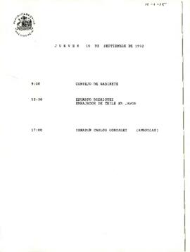 Programa Jueves 10 de Septiembre de 1992