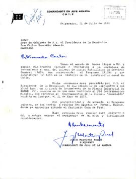 [Carta de Comandante en Jefe de la Armada de Chile con invitación a Ceremonia de Lanzamiento al Mar del PSG Contramaestre "Micalvi"]