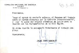Carta desde la Comisión Nacional de Energía, de su Ministro Presidente, sr. Jaime Tohá González, dirigida al Presidente Patricio Aylwin, comunicando que adjunta el resumen del trabajo sobre el Carbón elaborado por la Comisión Interministerial