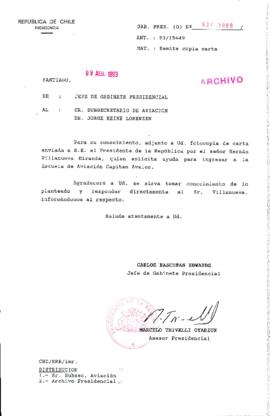 [Oficio  Gab. Pres. Ord. N° 3988 de Jefe de Gabinete Presidencial, remite copia de carta que se indica]