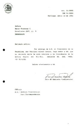 [Se remite carta a Intendencia Octava Región]