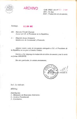 [Carta de Asesor de la Presidencia al Subdirector de Ceremonia y Protocolo del Ministerio de Relaciones Exteriores]