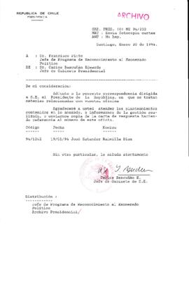 [Oficio Ord. N° 232 de Jefe de Gabinete Presidencial, remite copia de carta que se indica]