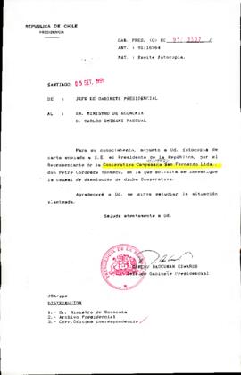 [Se remite carta a Ministro de Economía enviada por Cooperativa Campesina San Fernando Ltda.]