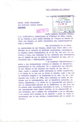 [Carta dirigida al Presidente Patricio Aylwin, referente a proposiciones para optar a programas de vivienda]