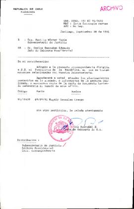 [Se adjunta correspondencia a Subsecretario de Justicia]