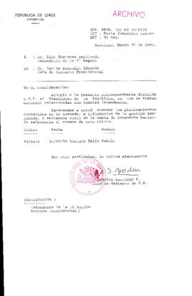[Oficio Gab. Pres. Ord. N° 1538 de Jefe de Gabinete Presidencial, remite copia de carta que se indica]