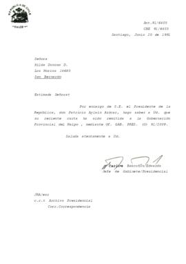Carta remitida a la Gobernación Provincial del Maipo