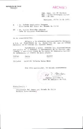 [Oficio Gab. Pres. Ord. N° 3530 de Jefe de Gabinete Presidencial, remite copia de carta que se indica]