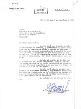 [Carta del embajador de Chile en Argentina al Presidente Aylwin].