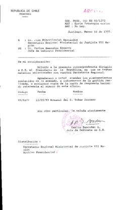 [Oficio Gab. Pres. Ord. N° 1272 de Jefe de Gabinete Presidencial, remite copia de carta que se indica]